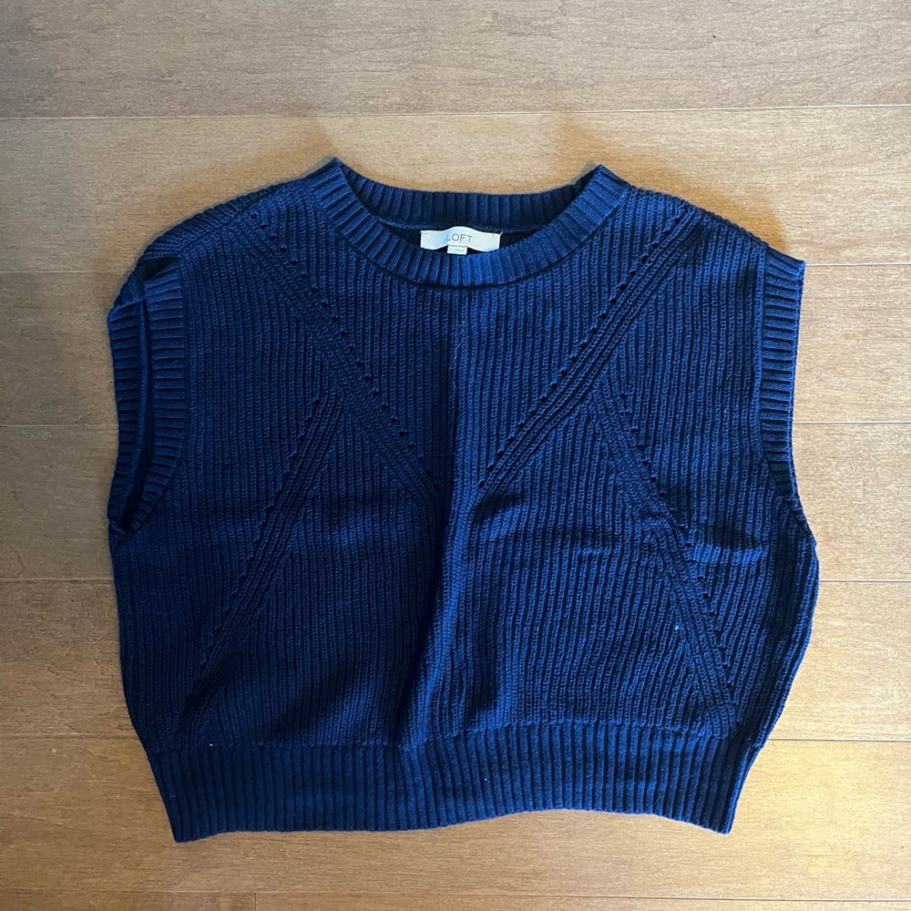 LOFT Blue V-Neck Sweater with Textured Knit